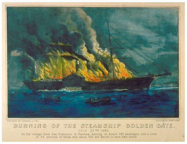 Currier & Ives rendering of the Burning of the Steamship Golden Gate